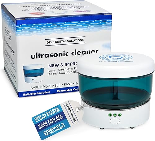 Dr. B Dental Solutions Limpiador ultrasónico: limpiador dental eficiente con ondas de alta frecuencia para eliminar desechos y manchas de dentaduras