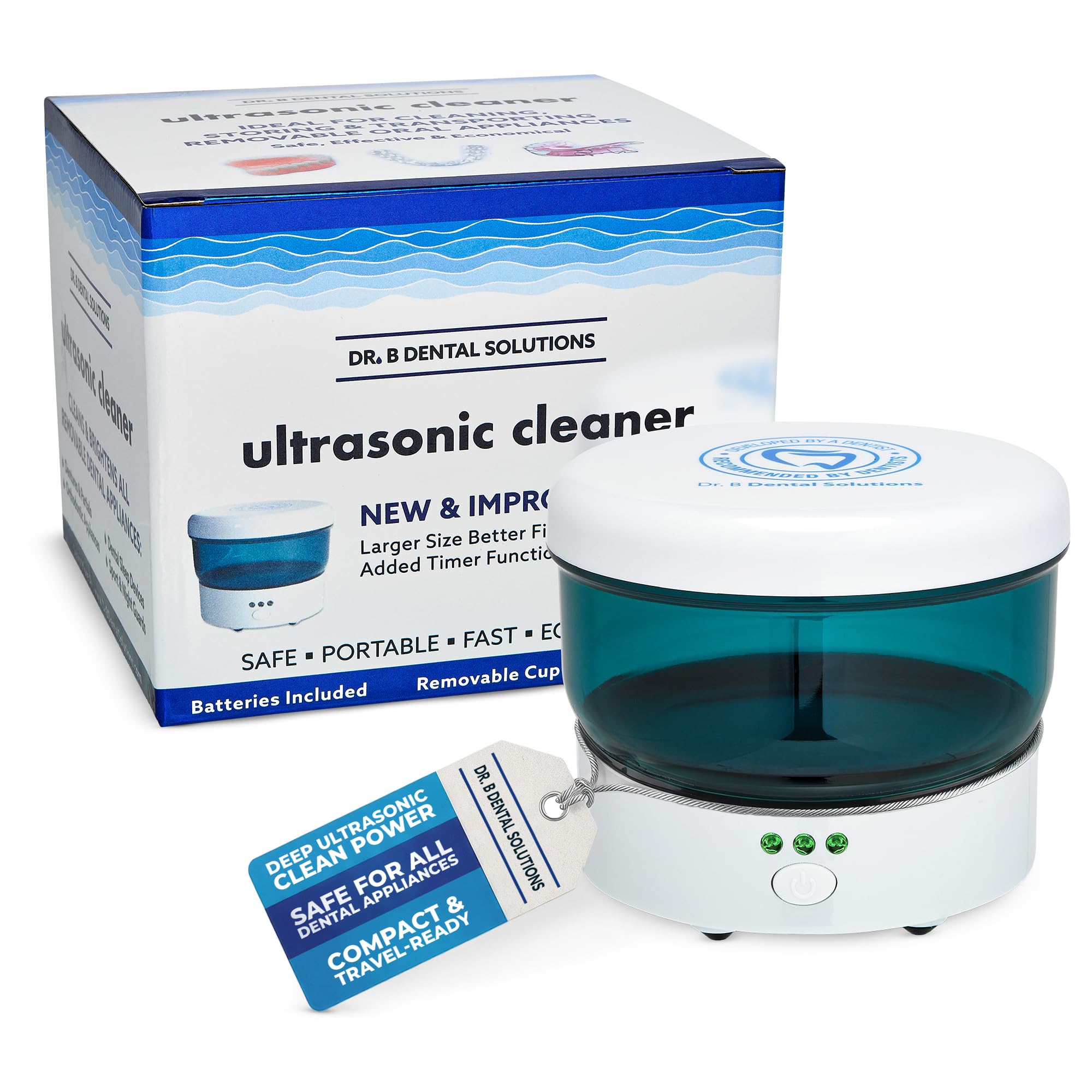 Dr. B Dental Solutions Ultrasonic Cleaner – Efficient Dental Cleaner with High-Frequency Waves for Removing Debris and Stains from Dentures, Night Guards, Retainers, and Aligners