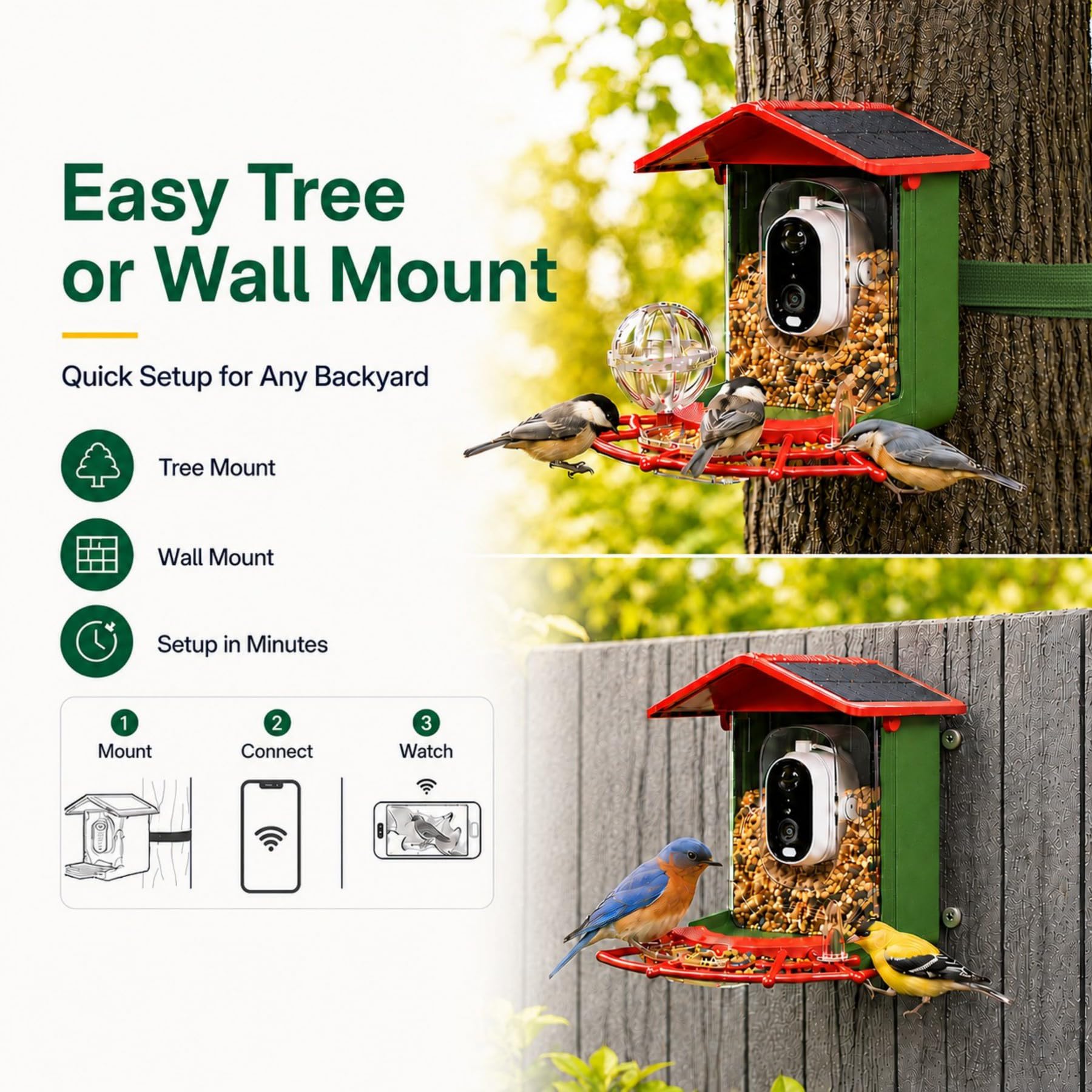 Mangiatoia per uccelli con fotocamera, birdwatching 2K per esterni appeso AI Identificazione Regalo per bambino