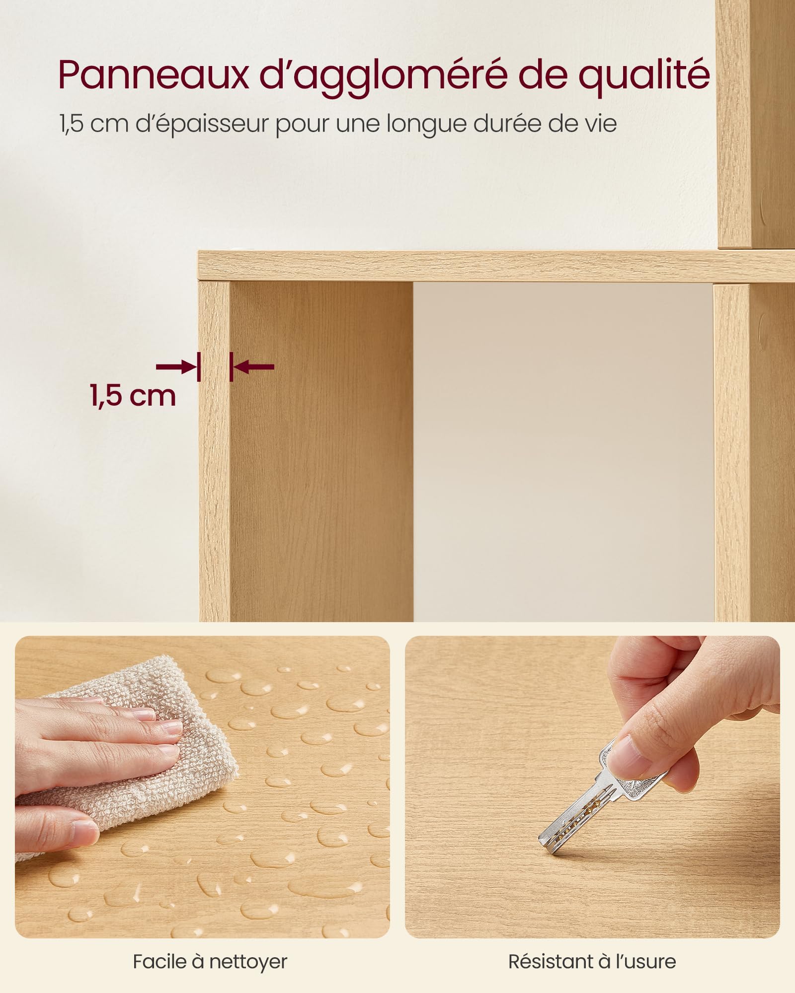 VASAGLE Custos Collection - Bibliothèque à 10 Compartiments, Étagère avec Casiers Ouverts, Meuble de Rangement, Salon, Chambre, Bureau, Beige Chêne LBC010Y01V1