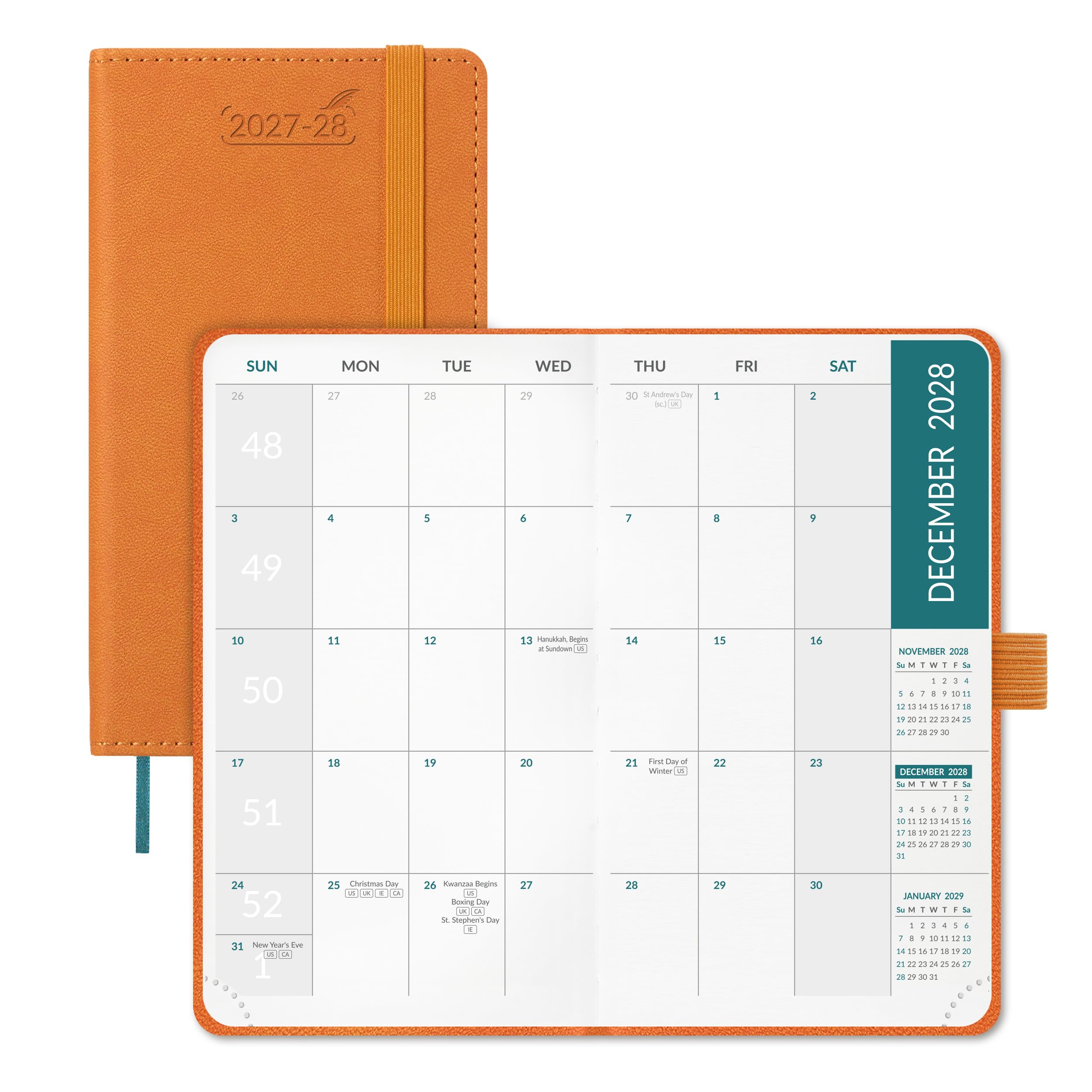 BEZEND Pocket Diary 2027-2028 Month to View Hardback Slim 16.8 x 9.5 cm