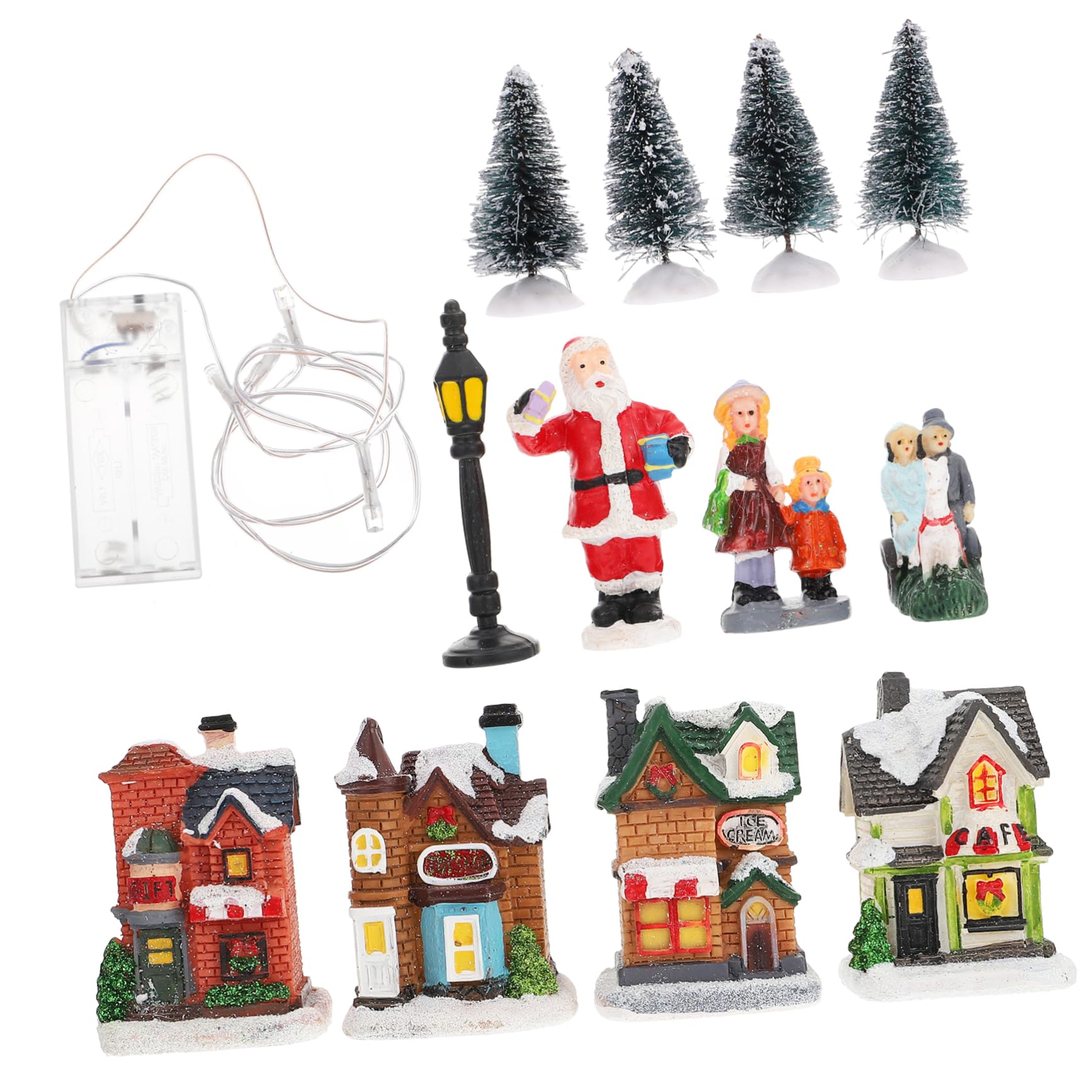 Cabilock Adornos Luminosos para Casas de Nieve Decoración Navideña de Resina de Pueblo Navideño Iluminado para Fiesta