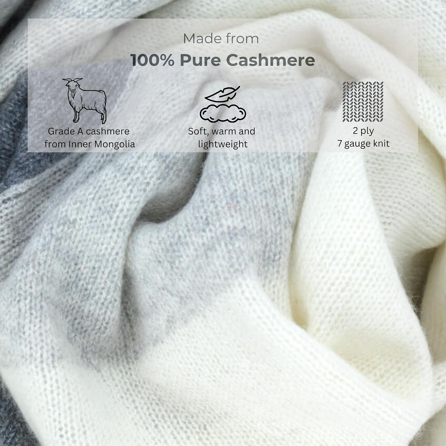 Jet&Bo 100% Pure Cashmere Lightweight Travel Wrap, Shawl & Scarf Gray Colorblock 72" x 28" with Protective Storage Bag + Gift Box