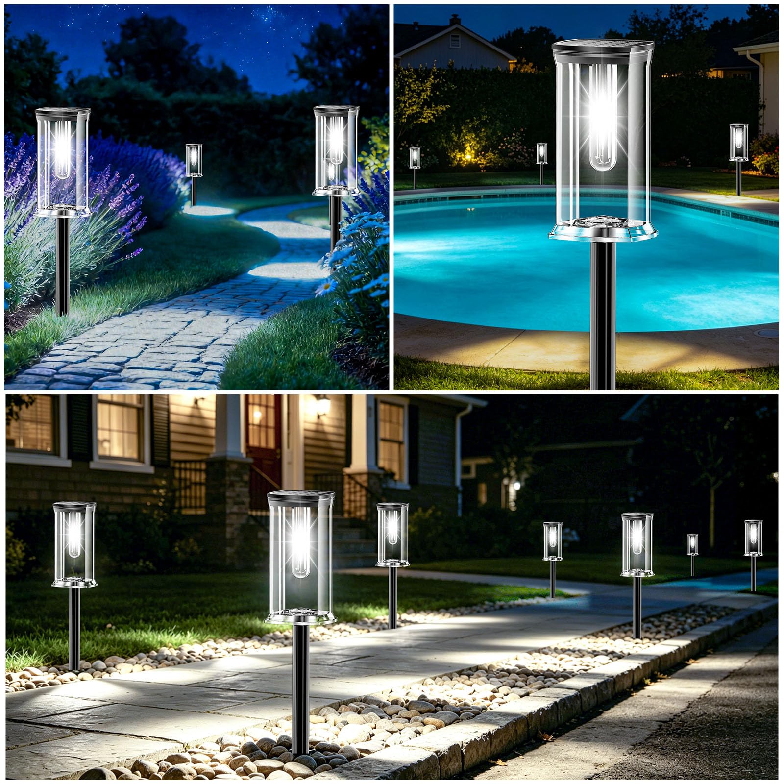 SOLARBABY 12 Pezzi Luci Solari da Giardino Esterno LED Bianco Freddo, Giardino Solari da IP65 Accensione Automatica, Illuminazione Funzionale per Vialetto, Percorso, Giardino e Cortile