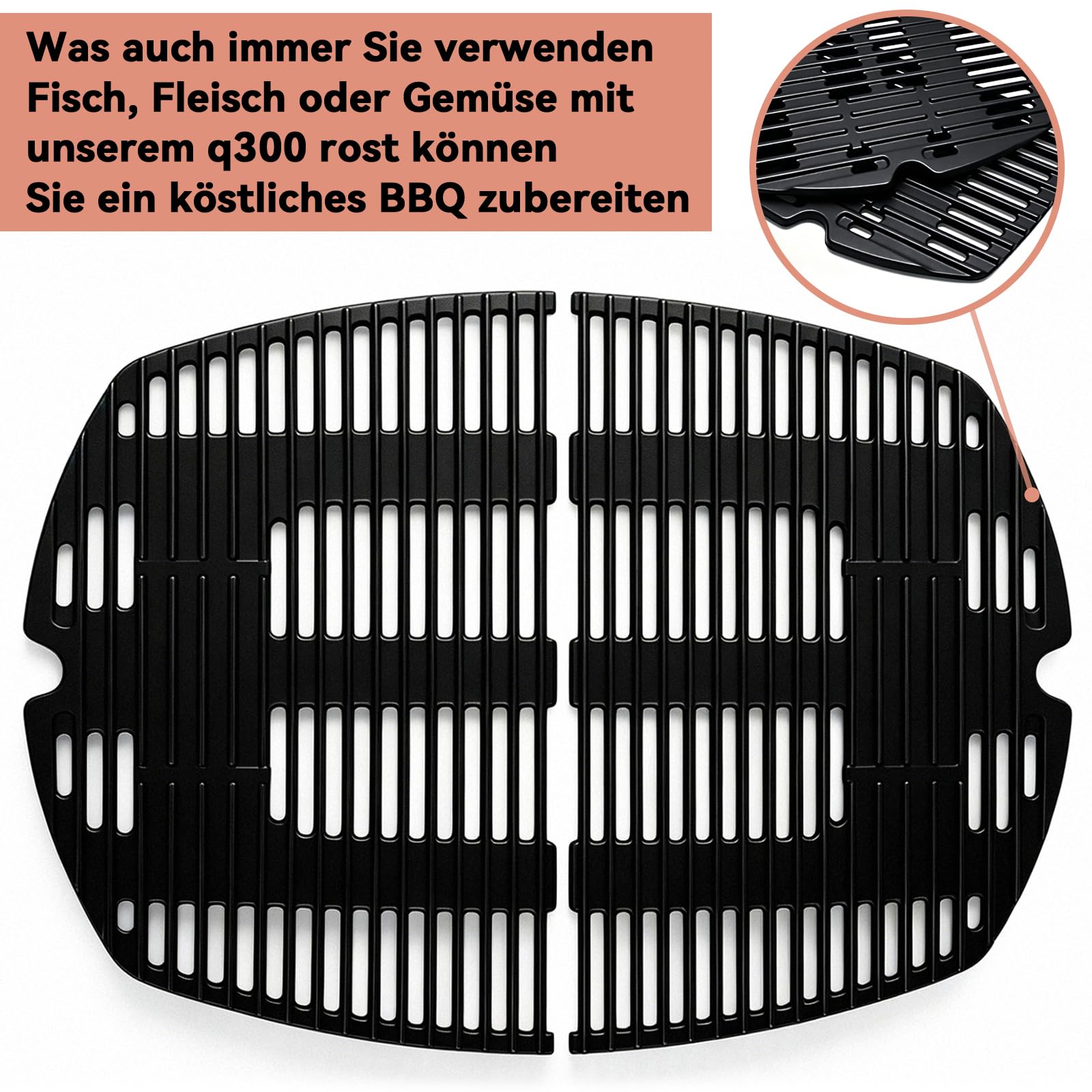 7646 - Griglia di ricambio per barbecue Weber Q300, Q320, Q3000, serie Q3200, 45 x 32 cm, accessorio per barbecue Weber Q300,7584,586002,57060001,404341,2 pezzi