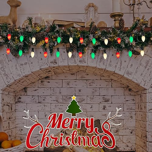Miniatura 5 de C7 Luces de Navidad multicolor para exteriores, cadena de luces de Navidad de 25 pies con 27 bombillas de cerámica C7 rojoverdeblanco, luces de