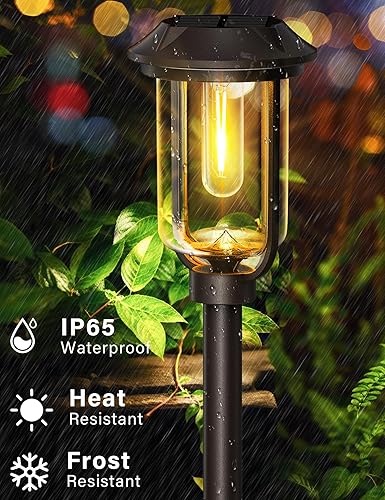 Miniatura 6 de 2 luces solares brillantes LED para caminos al aire libre, 1200 mAh, paquete de 6 luces solares de camino de 32 pulgadas, luces solares impermeables