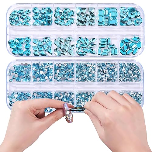 Miniatura 4 de 3120 diamantes de imitación de diamante azul lago, diamantes de imitación de cristal HOINCO para uñas, 3D de tamaño mixto AB piedra preciosa de