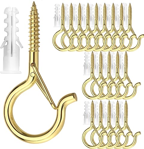 Miniatura 35 de PlusRoc Paquete de 20 ganchos de tornillo para colgar plantas al aire libre, resistentes de 2.2 pulgadas, gancho de ojo negro, gancho de techo