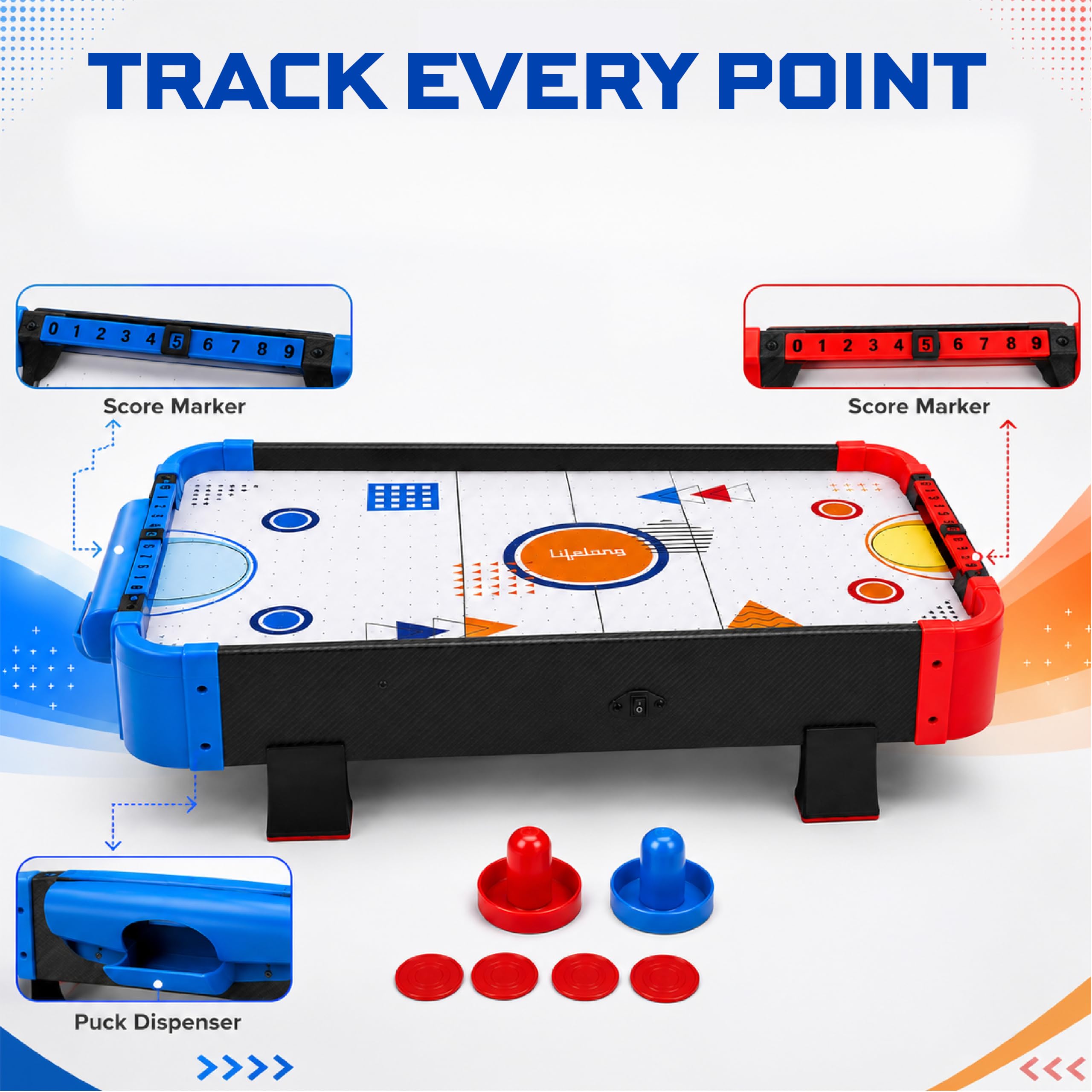 Lifelong Cuppy Air Hockey Table for Kids | Electric Powered with 2 Strikers & 4 Pucks | Plug & Play Durable Board with Air Vents &12V Motor | BIS Certified Indoor & Outdoor Fun Game — Amazon image 3