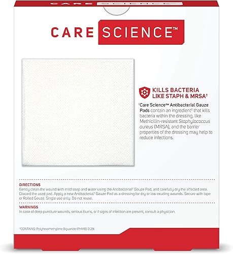 Miniatura 6 de Care Science Almohadillas de gasa estériles, 100 unidades, grandes, 4 x 4 pulgadas  para limpiar o cubrir heridas como un apósito