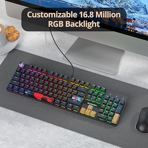 Miniatura 6 de Teclado mecánico de tamaño completo, teclado cremoso con teclado numérico, teclado para juegos con cable de 104 teclas con interruptor rojo,