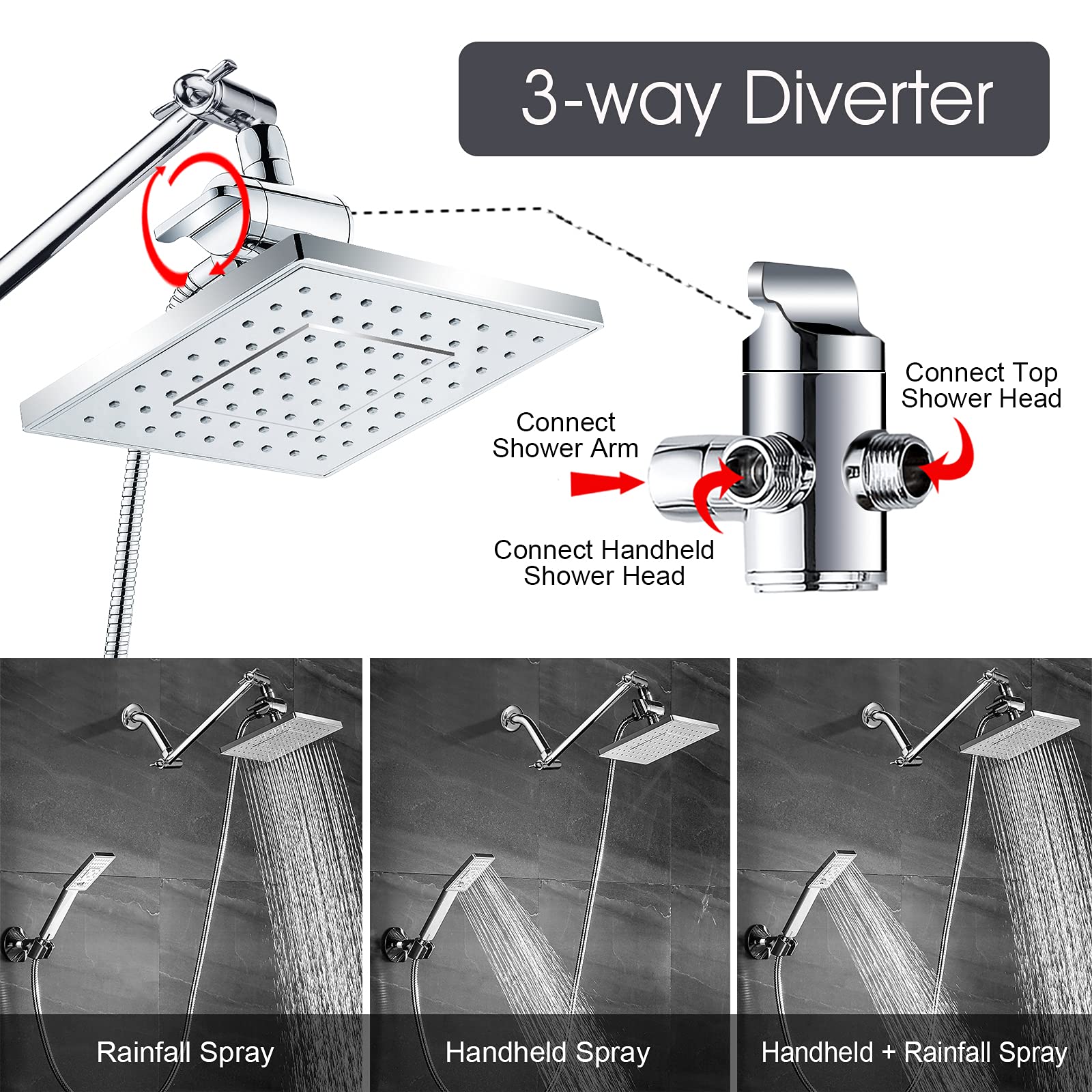 Buy BRIGHT SHOWERS Dual Shower Head Combo 8 Inch Square Rain Shower