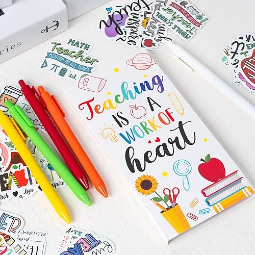 Miniatura 3 de Xqumoi Paquete de 3 notas adhesivas para profesores con calcomanías para bolígrafo, juego de bolígrafos de gel negro, almohadillas de notas