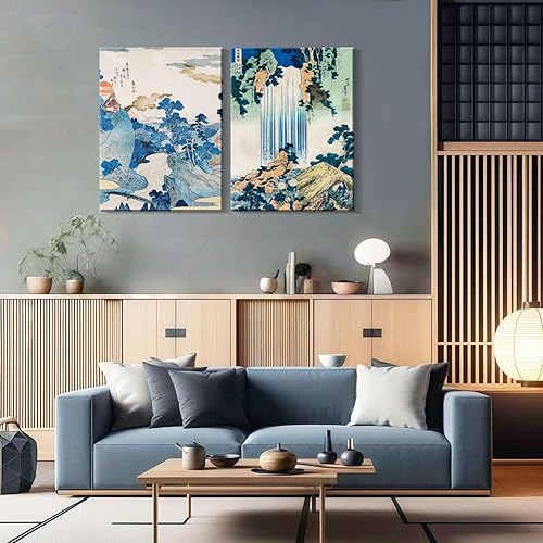 Miniatura 2 de 2 piezas enmarcadas para decoración de pared, impresión en lienzo, imagen japonesa Ukiyo-e, estilo tradicional de bloques de madera, póster de