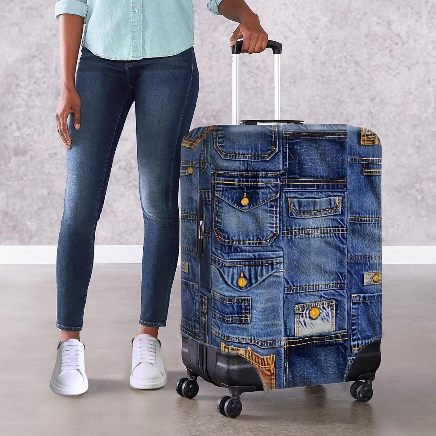 Denim Print Travel Suitcase Protector Elastic Protective Washable Luggage Cover With Concealed Zipper Suitcases with Wheels Hardshell Cover
