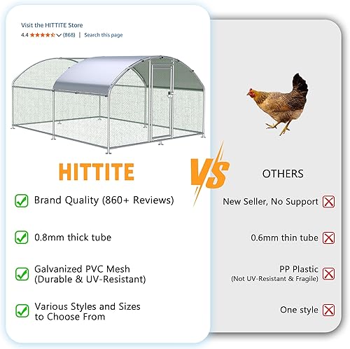 Miniatura 2 de HITTITE Gallinero grande de metal con paso, 12.8 x 9.84 x 6.23 pies, corralito de corral para aves de corral, techo de cúpula para patio