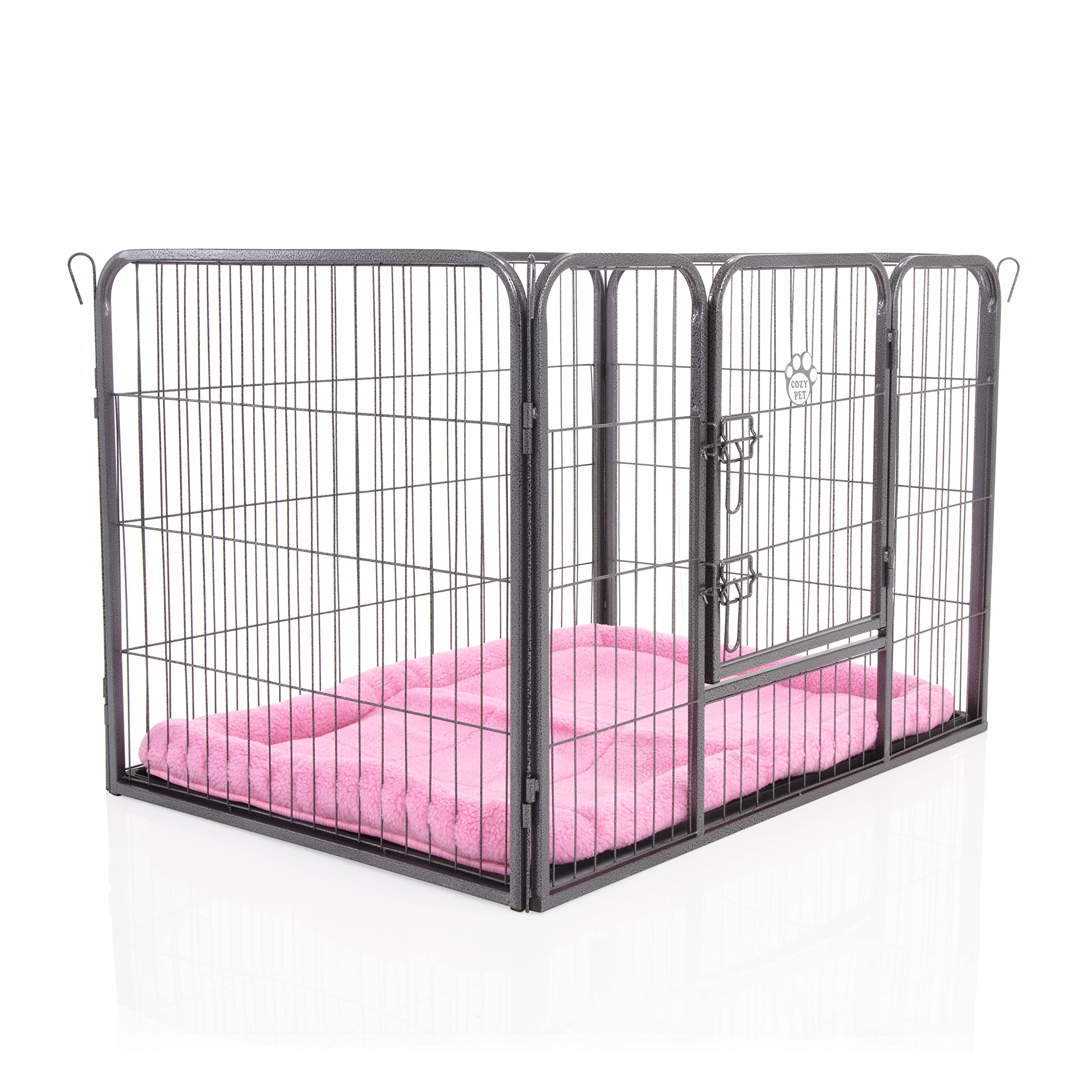 Heavy Duty Puppy Playpen Inc Pink Faux Sheepskin Bed by Cozy Pet Medium - Rabbit Run Dog Cage or Crate Whelping Box with Heavy Duty ABS Floor HDDP02 + SB42P.