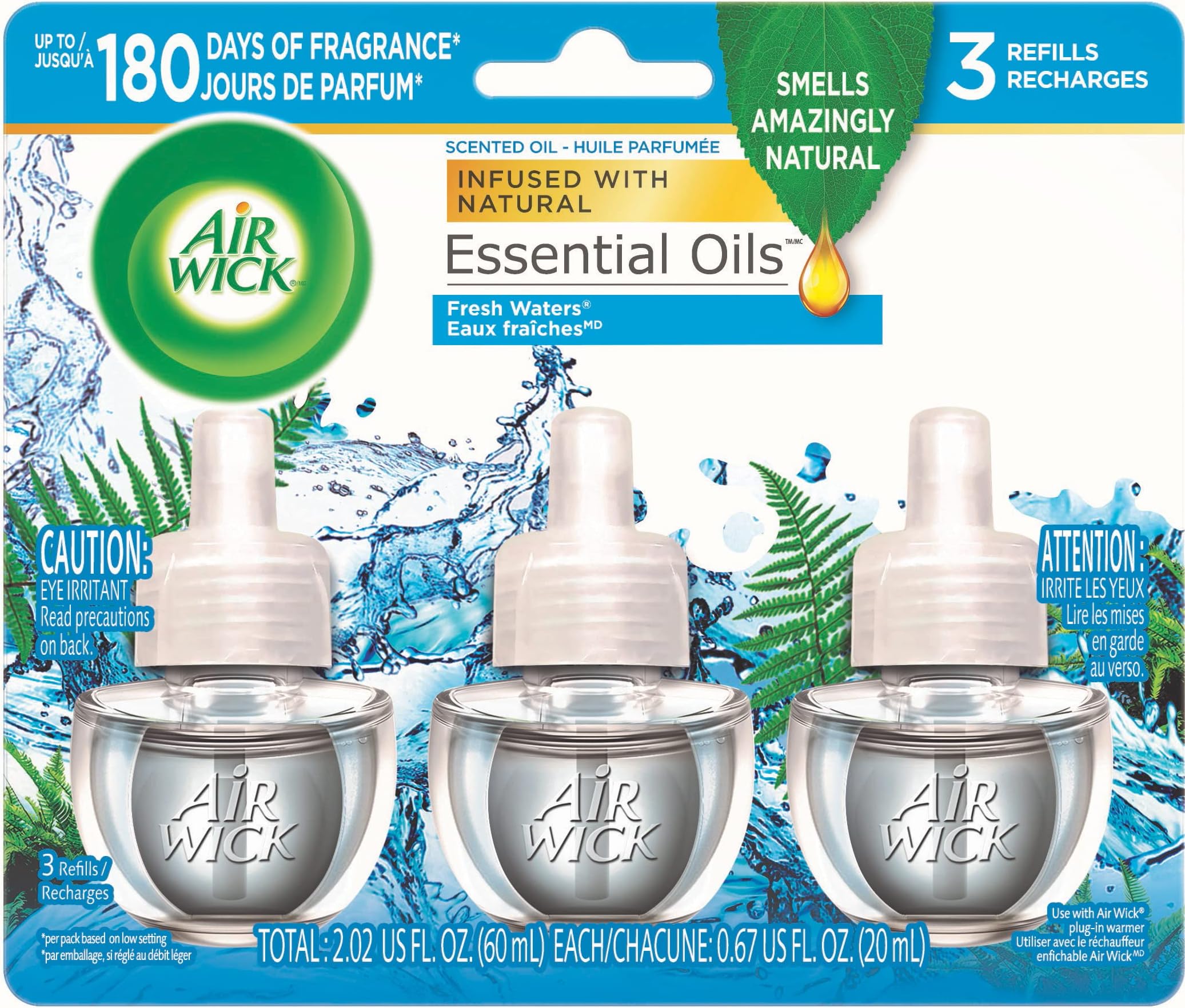Air Wick Plug in Scented Oil Refill, 3ct, Fresh Waters, Air Freshener, Essential Oils