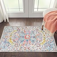 Vista 1 de Vintage Bohemian Entry Rug, 2x3 Small Entryway Rug Boho Kitchen Rugs Non-Slip Washable Indoor Door Mat, Distressed Floral Soft Accent Throw Rugs for