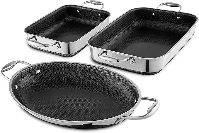 HexClad Hybrid Nonstick 4 Piece Roasting Pan Set with Rack,