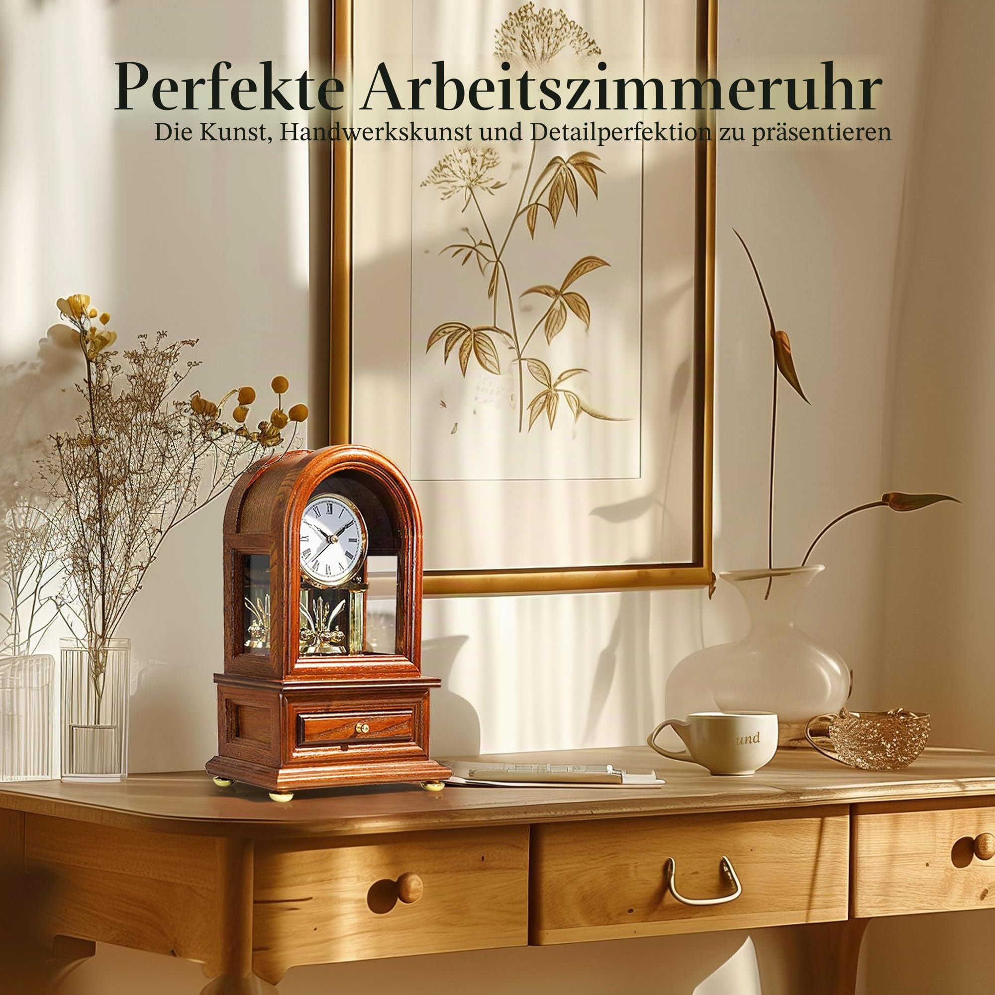 AYRELY® Holz Tischuhr Jubiläumsuhr, Antike Regaluhren, Retro Kaminuhr mit Drehpendel, Schreibtisch Standuhr im Großvaterstil, Vintage Tischuhren für Wohnzimmer, Wohndeko Geschenk