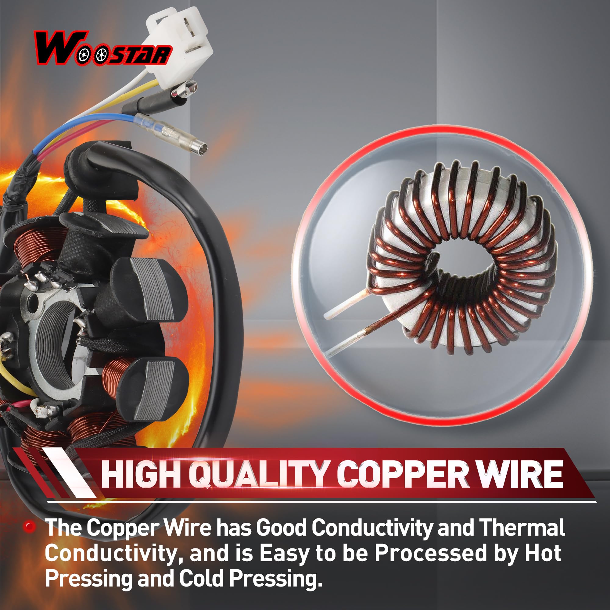 WOOSTAR 8 Bobinas 4 Cable Estator Magneto Reemplazo para GY6 49cc 50cc 110cc 125cc 150cc 139QMB 147QMD 152QMI 157QMJ Scooter Motocicleta ATV Go Kart