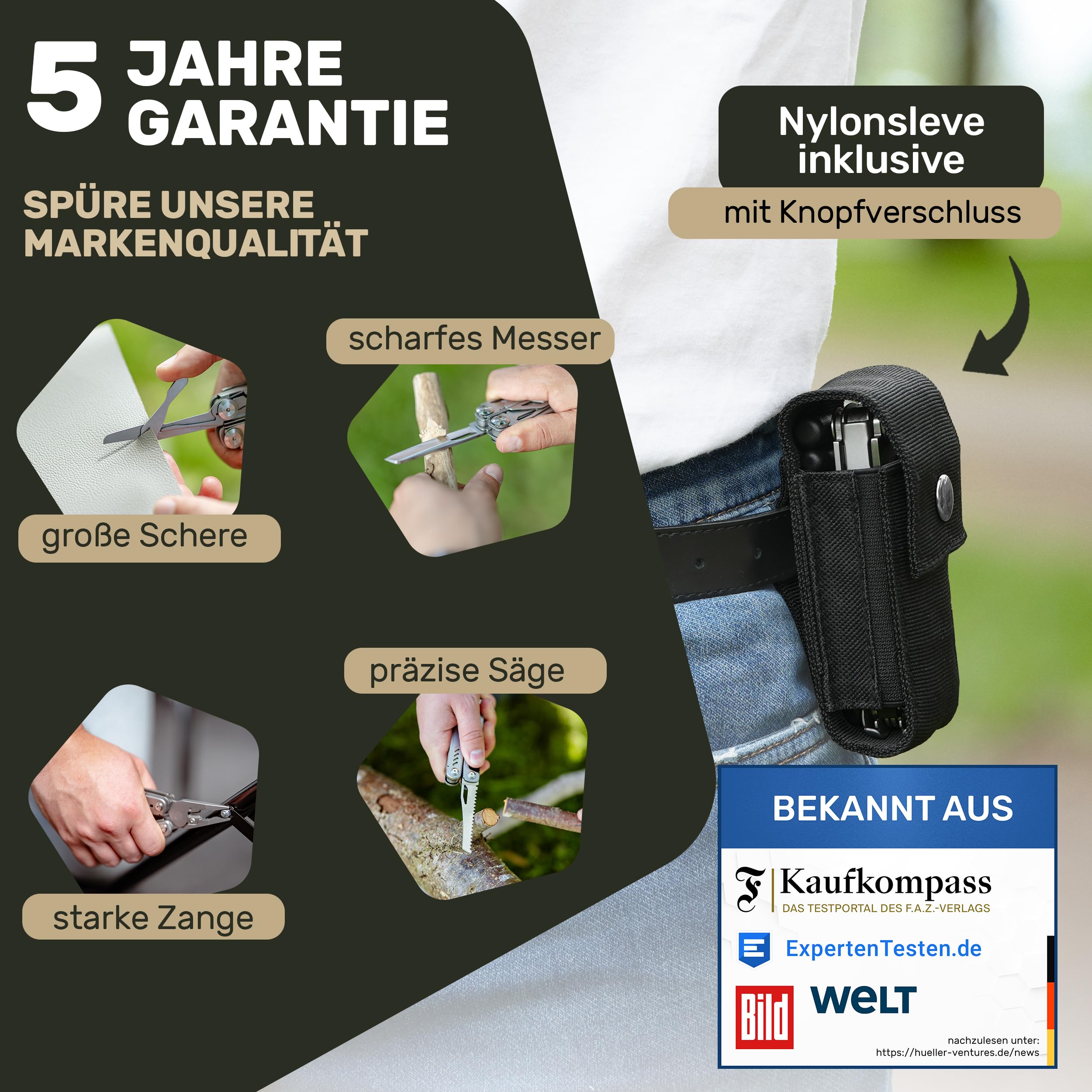 Pince Multifonction en Acier Inoxydable 440C, Multi-Outils Pliant de Poche pour Camping, Randonnée, Pêche et Bricolage (Trail Titan)