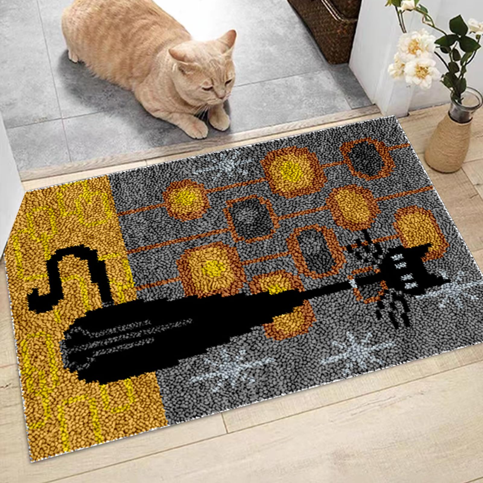 Tapis Diy 50x38cm Kit Tapis à Crochet Chat EsLuker.ly - 50x38 Cm | Loisir Créatif Point Noué Avec Crochet Et Laine Tapis Touffe à Faire