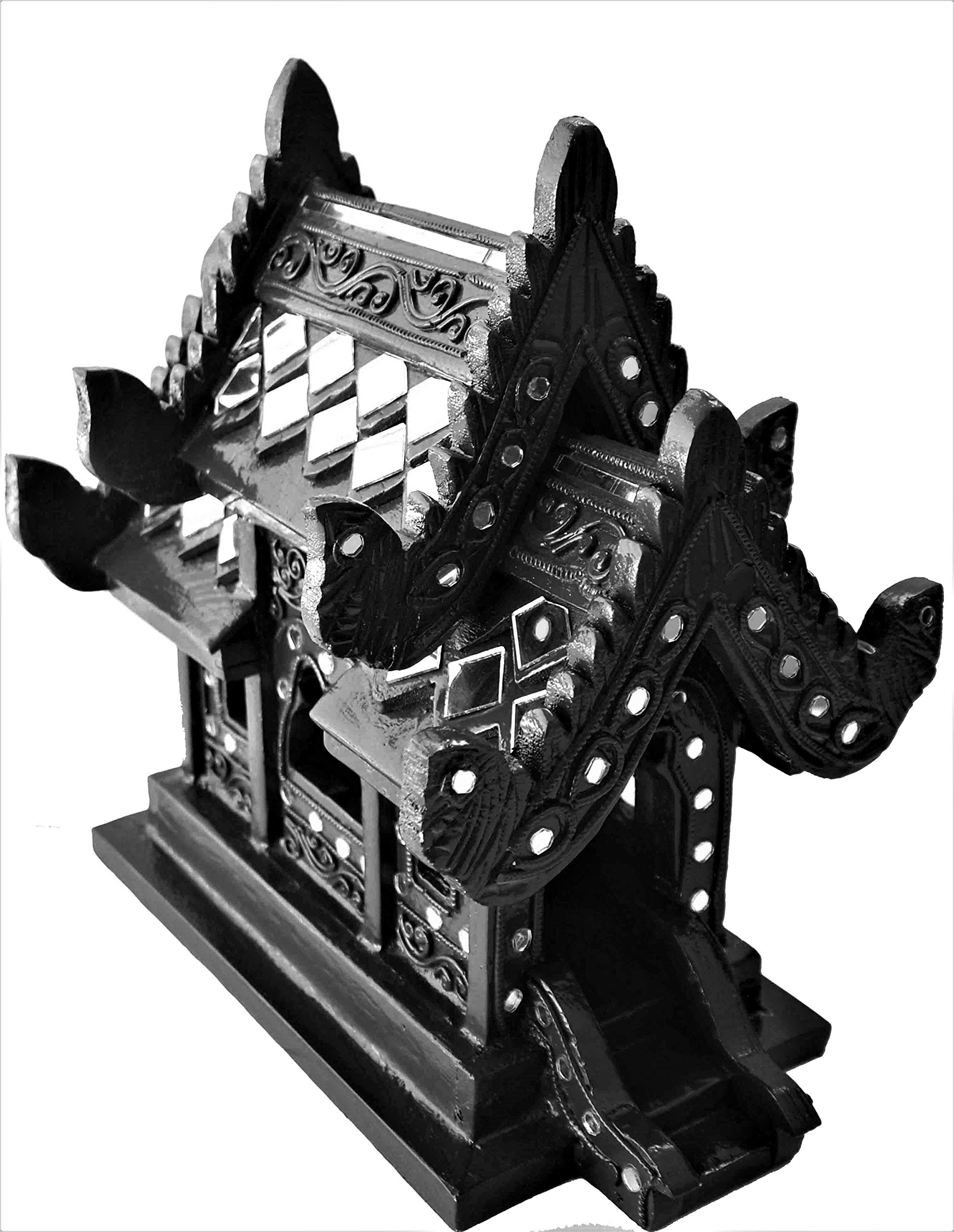 Geisterhaus in edlem Schwarz mit Spiegelsteinen verziert San Phra Phum Spirit House Black ca. 27cm aus Thailand Zeremonielles Deko-Objekt Geschenkidee Talisman Glücksbringer
