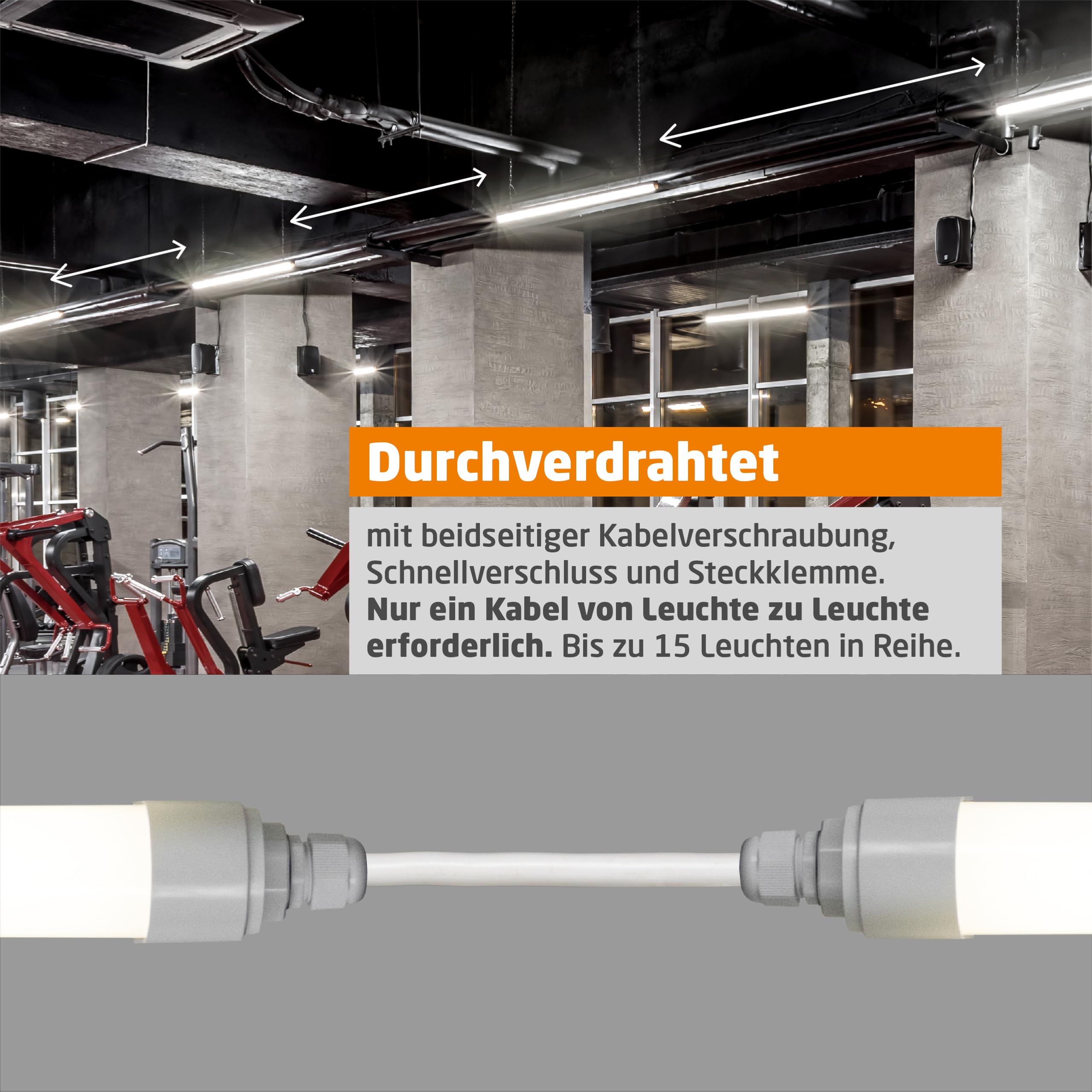 Proventa LED Feuchtraumleuchte 150cm 2-Pack IP65 46W 5520lm 4000K Neutralweiß - durchverdrahtet, verknüpfbar, Wannenleuchte, Werkstattleuchte, Garagenbeleuchtung, Kellerlampe, Leuchtstoffröhre