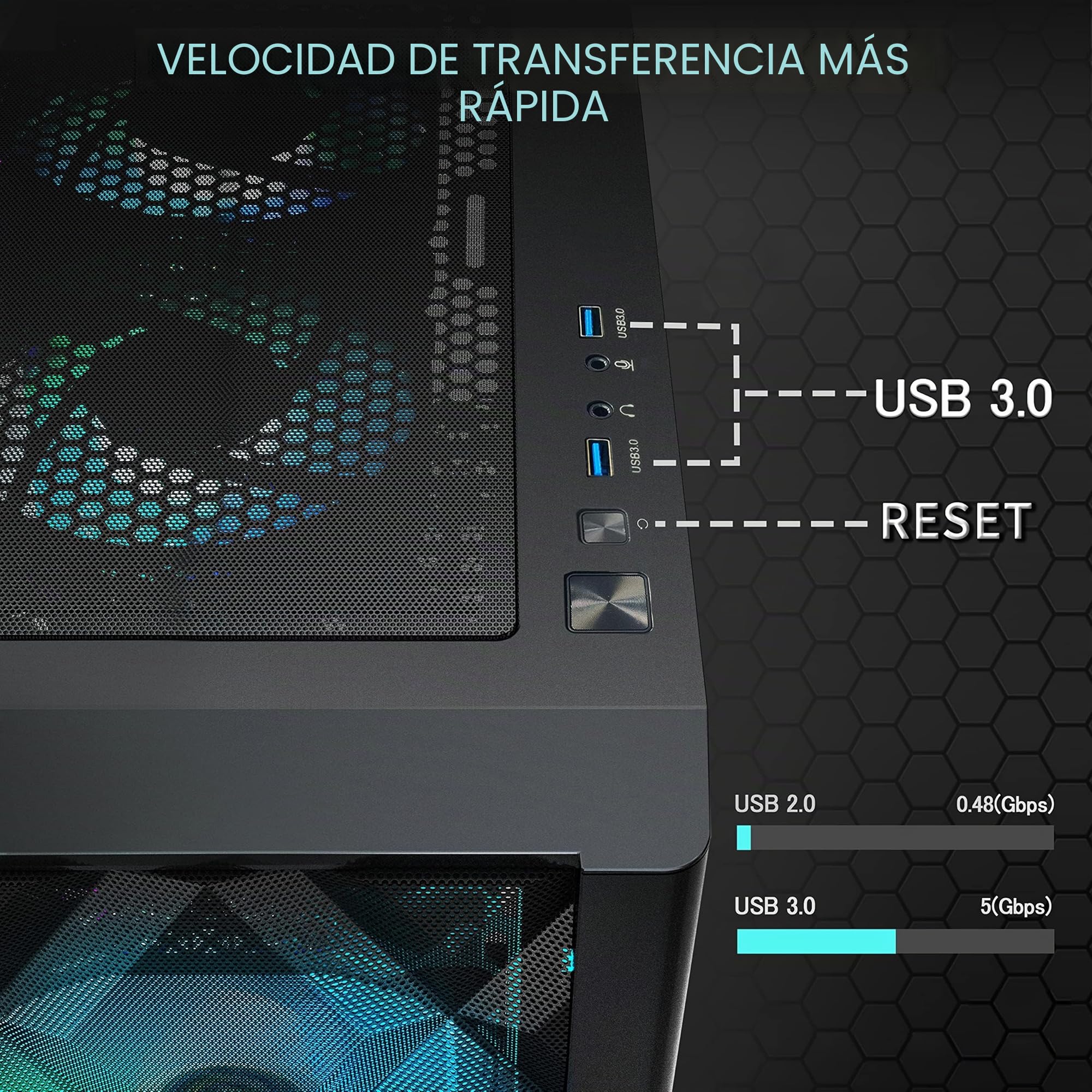 MUSETEX Caja PC ATX Pre-Instalado con 6 Ventiladores PWM ARGB, Caja Gaming Diamond Mesh, Puerta Abierta, Cristal Templado, Panel Lateral, Caja Mid-Tower, USB 3.0 x 2, Negro, NN8