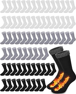 Henoyso 72 Pairs Thermal Socks Bulk Warm Winter for Homeless | Thick Fleece Lined Crew Socks for Men Women, Unisex 3 Size Fits Most, for Homeless Care Packages Supplies Item Donations Bulk