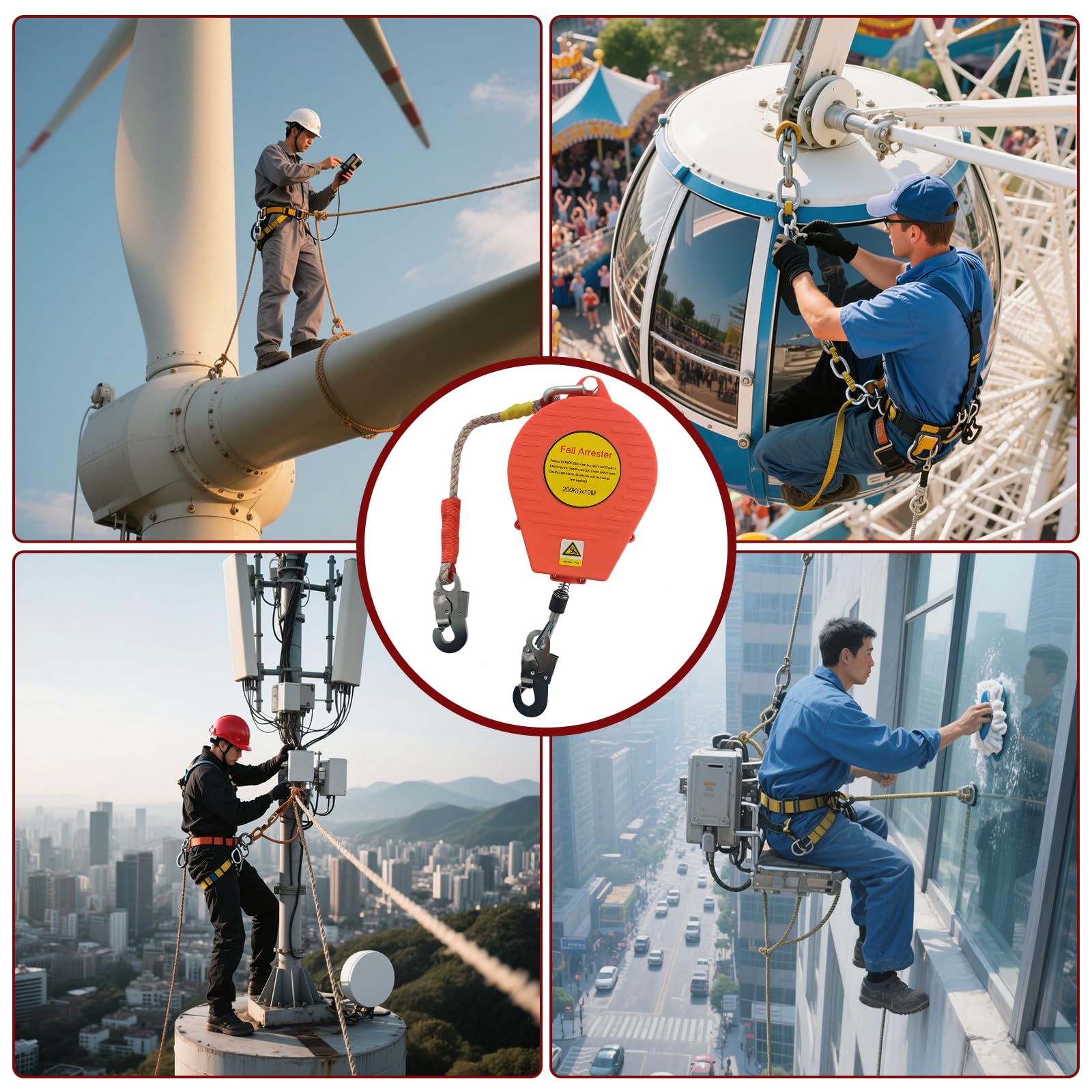 Dispositivo Anticaidas Retráctil, Rojo Linea de Vida Retractil Homologado 200 KG, 10m Arnés de Seguridad Anticaídas Retráctil Trabajo en Tejados/Altura(Rojo - 2 Piezas,10m)