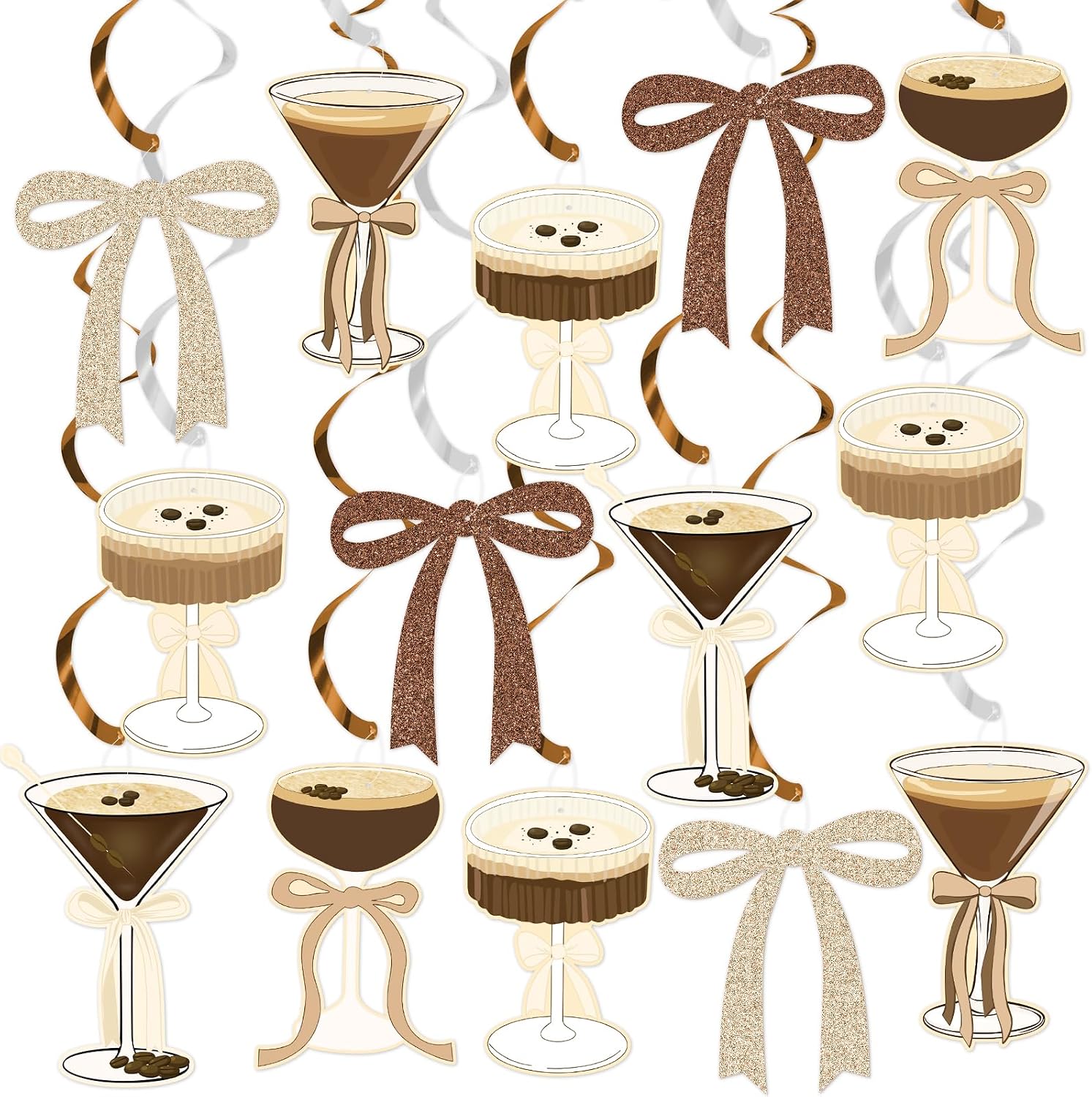 Espresso Martini Bow Party Hanging Swirl Decorations, Espresso Martini Birthday Party Decorations Tini Bar Decorations for Martini Birthday Bachelorette Bridal Shower Party Supplies
