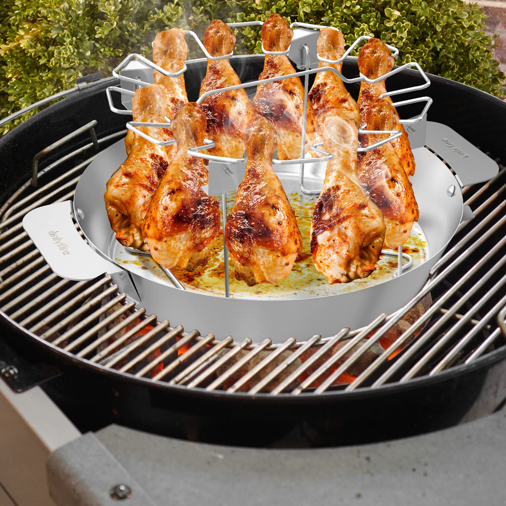 Onlyfire Kippendijenhouder met Opvangbak voor 12 Kippendijen of Vleugels, Kippengrillstandaard van Roestvrijstalen, Kippenbrader Barbecue-Accessoires, BBQ Kip Houder, Inklapbare Kippenpoot Rek