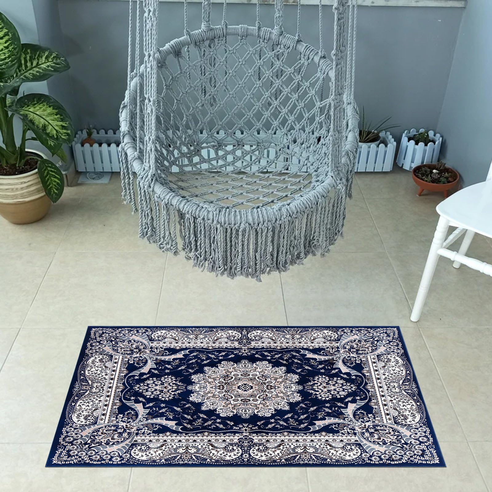 cozily® Washable Soft Pile Floral Rug, 80 x 150 cm (2 ft 7 in x 4 ft 11 in) - Blue - Jute Backed Vintage Area Rug for Lounge, Garden, Patio, Stiing and Hall — image 1