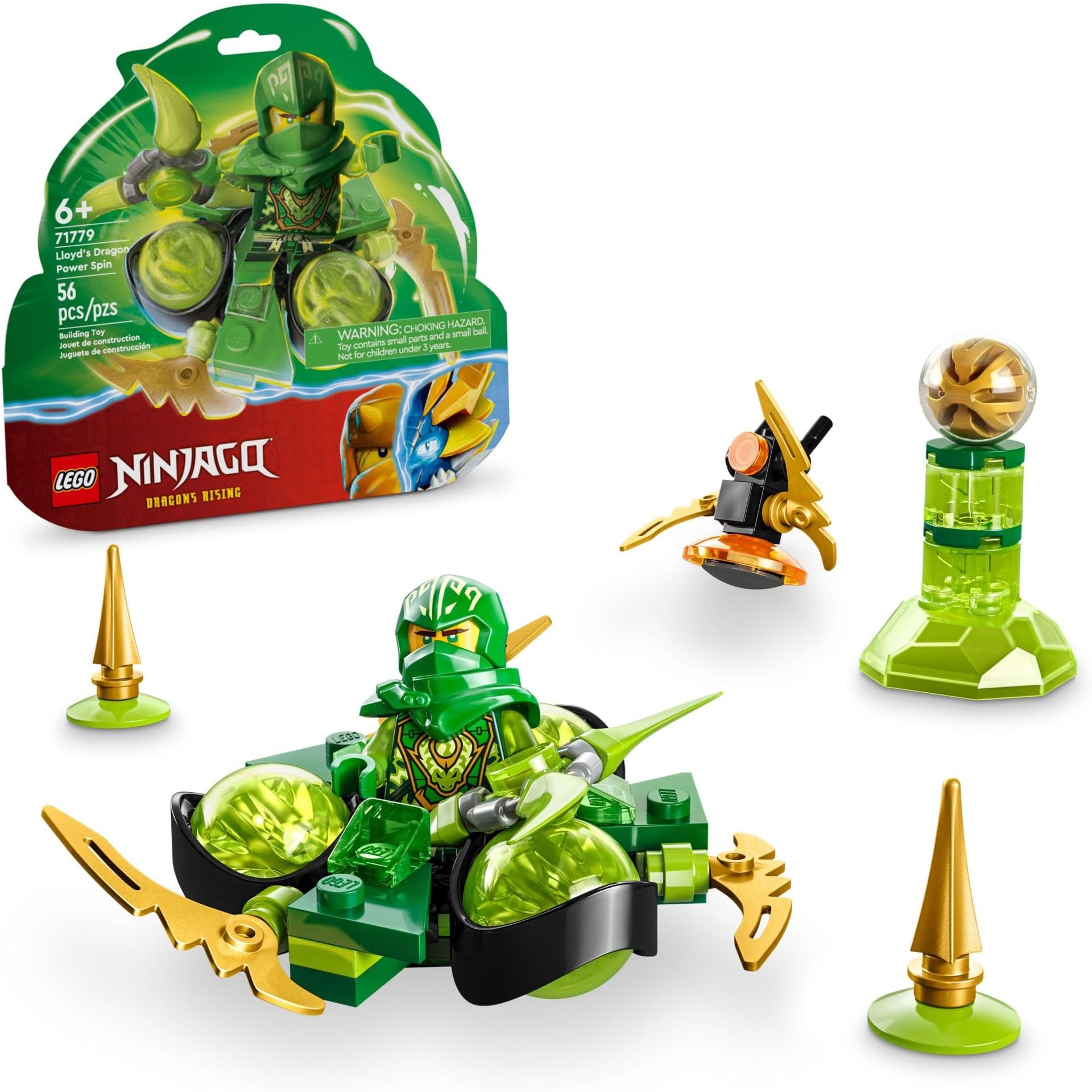 NINJAGO Lloyd’s Dragon Power Spinjitzu Spin 71779 Green Spinning Building Toy with Ninja Lloyd Minifigure, Gift Idea for Boy and Girl Ninja Fans Ages 6+ Who Love Interactive Action Toys
