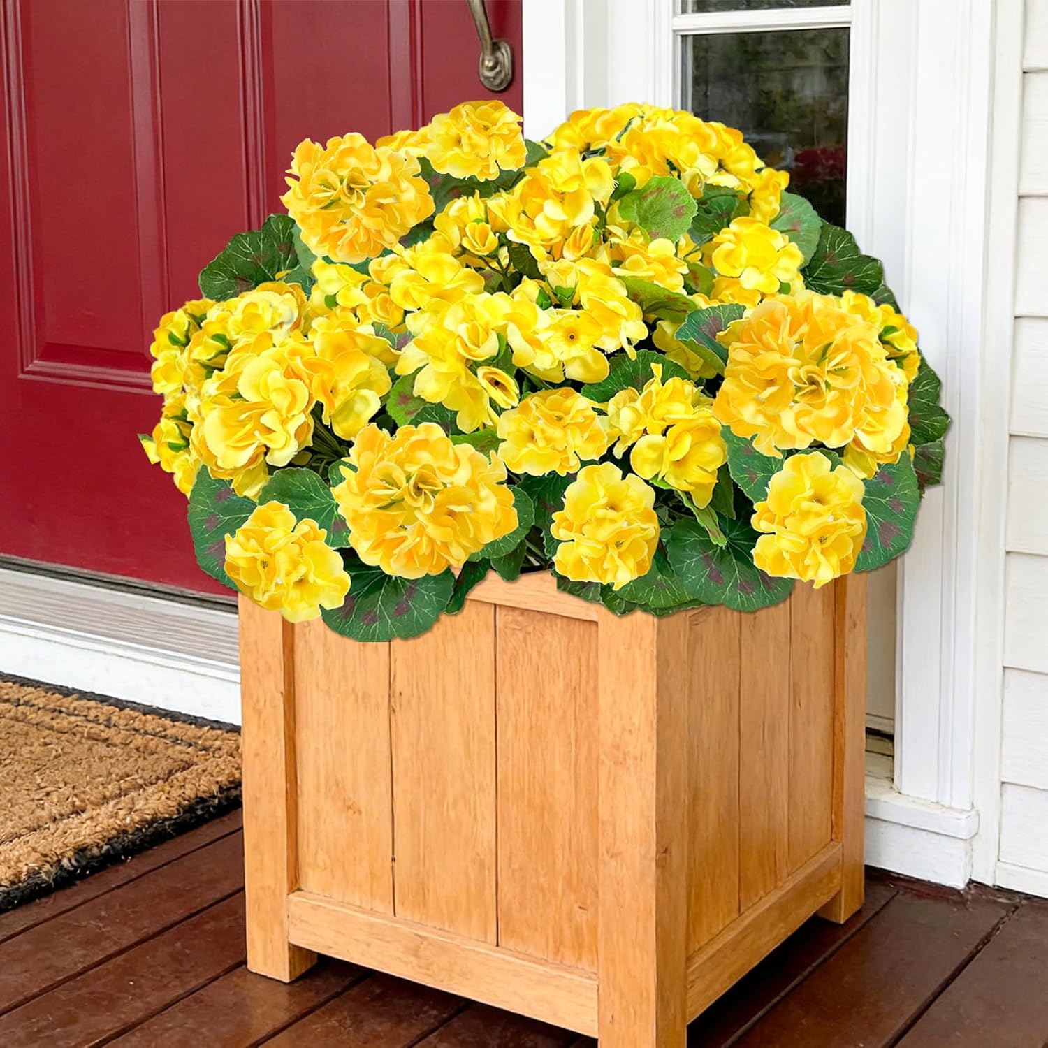 TURNMEON Artificial Geraniums Flowers for Outdoors, 4 Bundles Fake Geraniums Silk Flowers UV Resistant Faux Flowers Plants for Home Planter Gardens Table Porch Cemetery Summer Spring Decor(Yellow) - Image 6