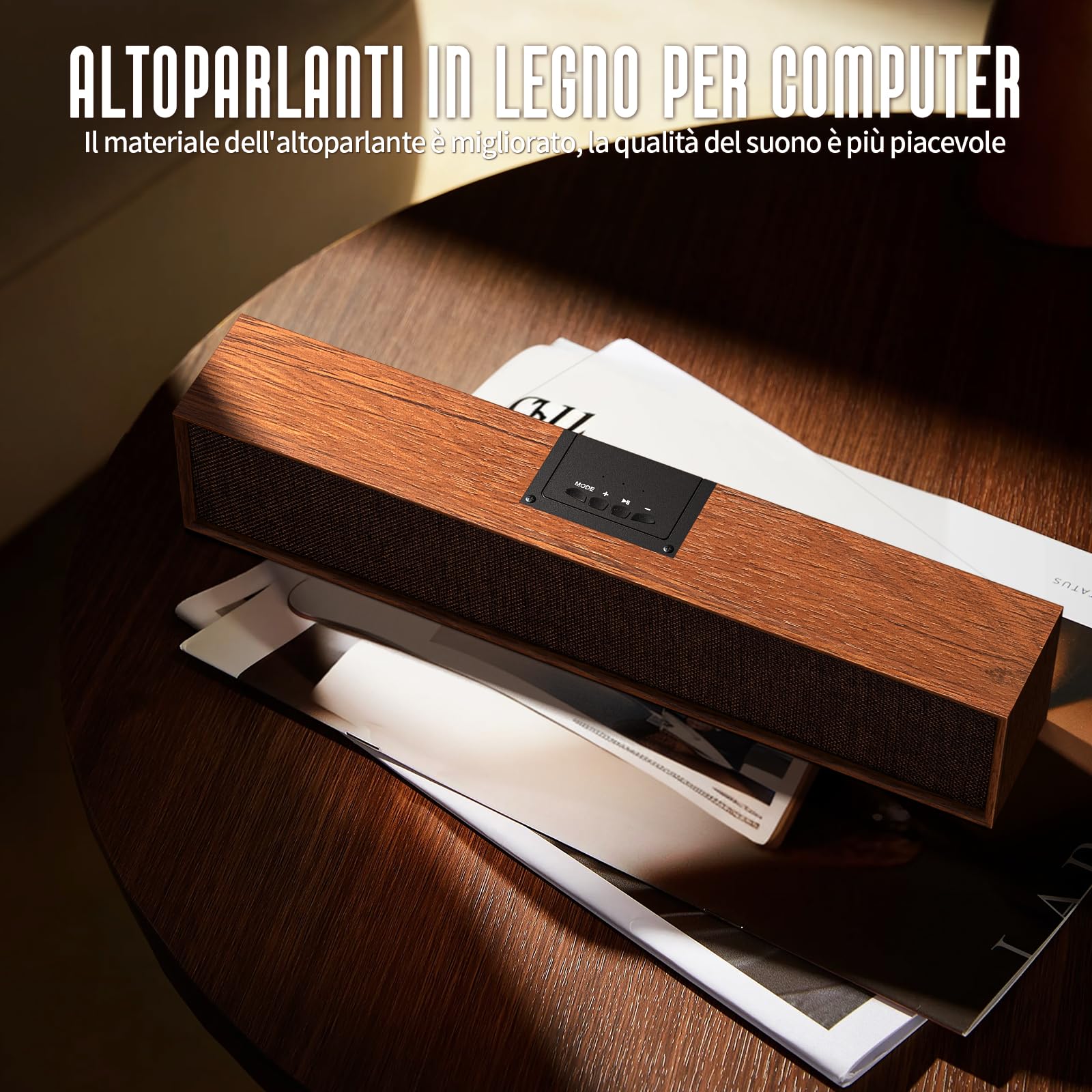 Altoparlanti per computer Bluetooth - Sound Bar in legno con connettività Bluetooth 5.3 e USB | Compatibilità universale per PC, desktop, laptop, monitor, tablet e smartphone