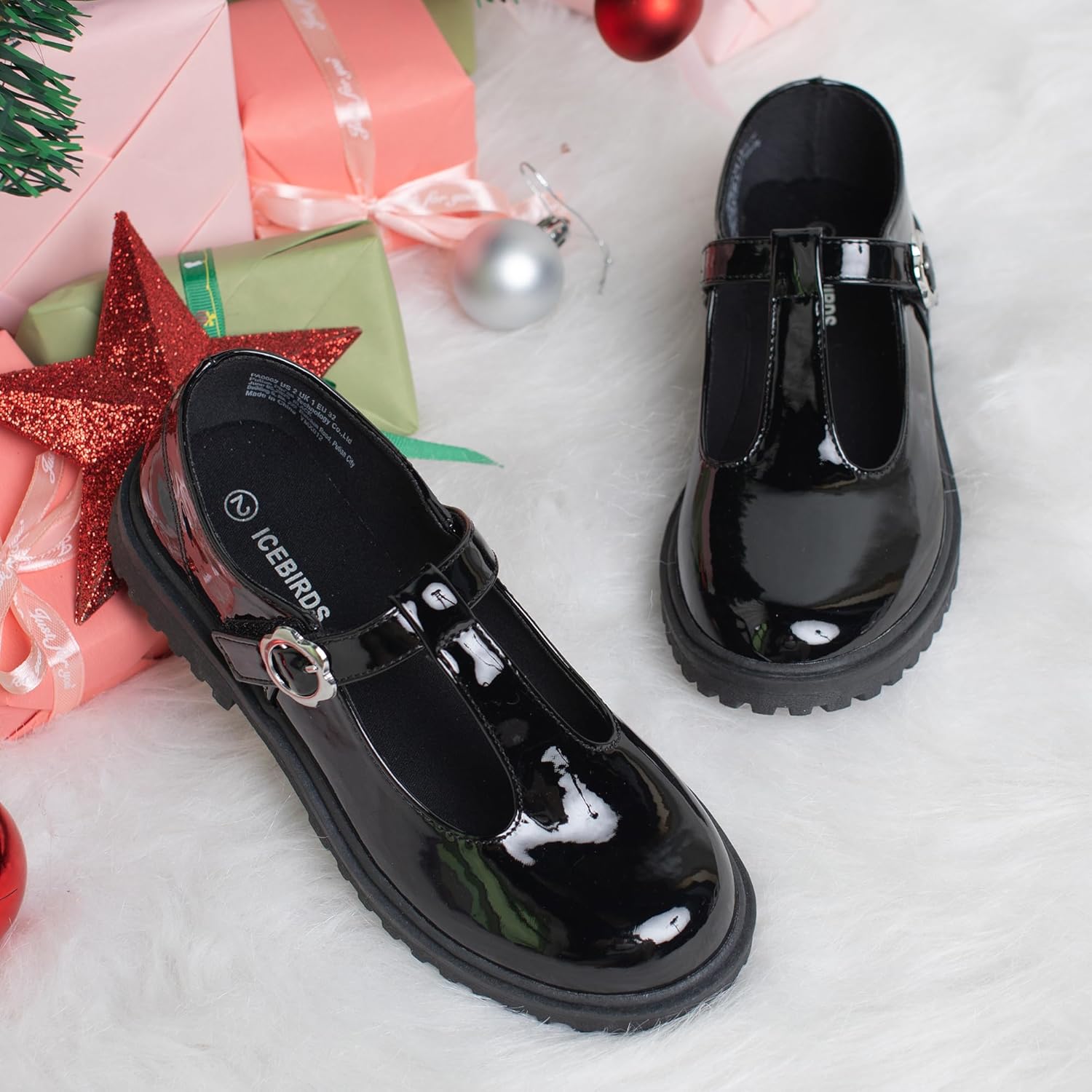 ICEBIRDS Girls School Uniform Shoes Mary Jane Flats,Low Heel Princess Hook and Loop Dress Shoes for School Party Wedding(Toddler/Little/Big Kid)