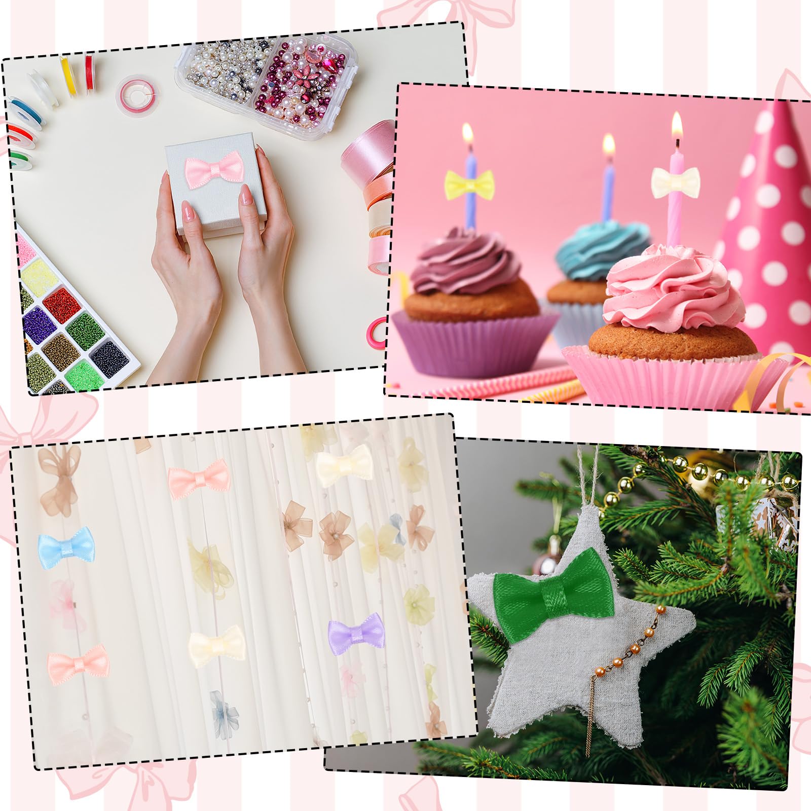 Sourcing Map 100 Mini Fiocchi In Tessuto Raso - 2,5 Cm, Colore Malva Pallido, Per Bomboniere, Fai Da Te, Decorazioni Matrimonio - 2