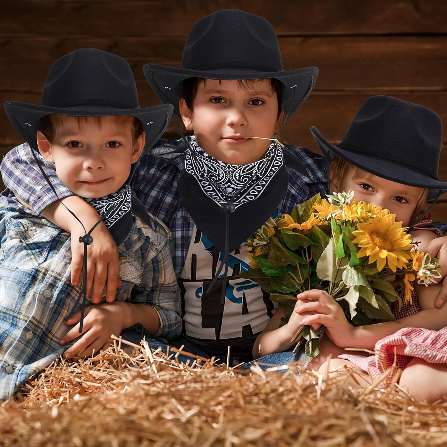 Xtinmee 2 Pcs Kids Cowboy Hat Paisley Scarves for Boys Girls Wool Toddler Cowgirl Hats with Bandana for Kids - Image 7