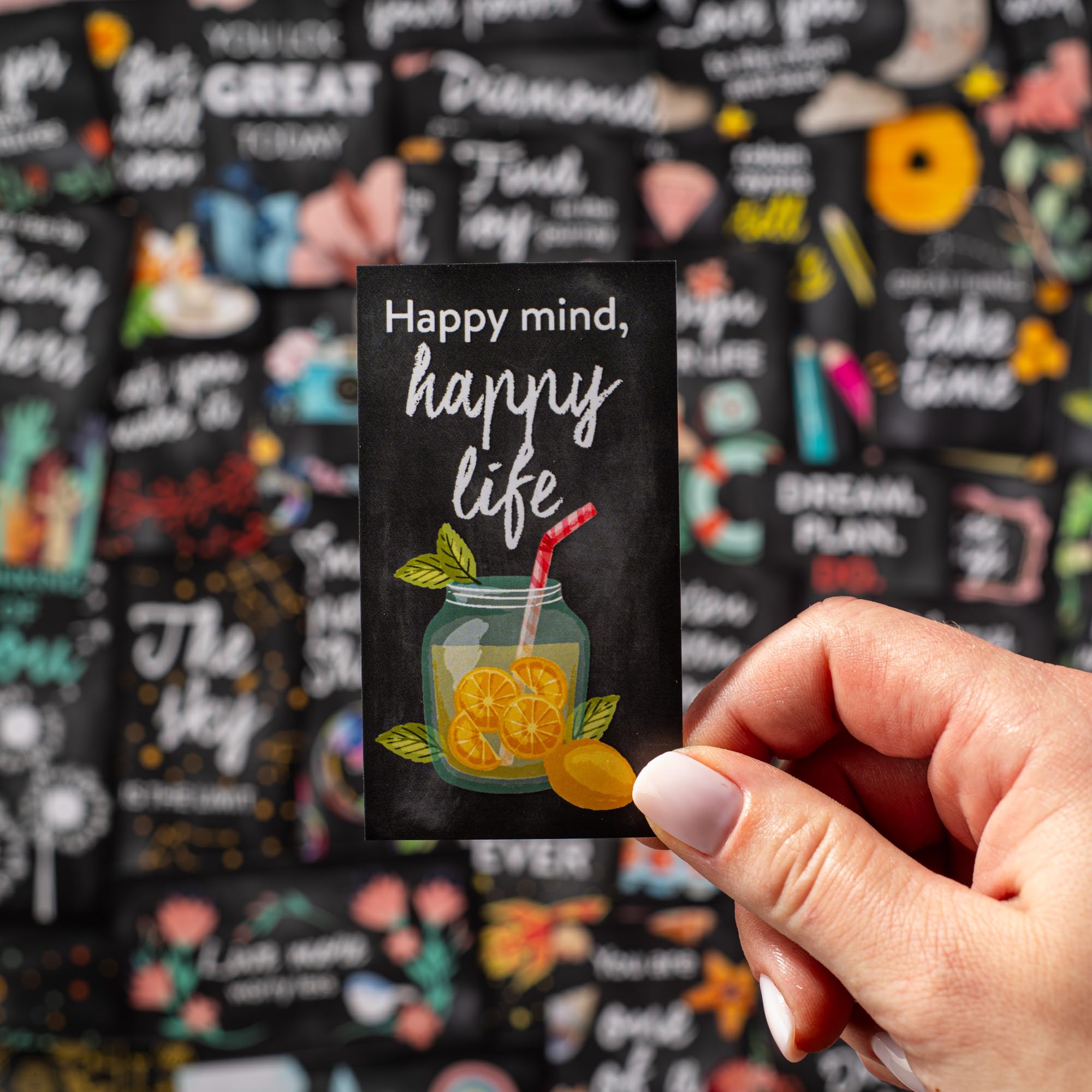 DIVERSEBEE 50 Pack Assorted Inspirational Cards - Motivational Kindness Mini Note Cards, Encouragement Mindfulness Affirmation Card Set with 50 Unique Quotes Business Card Size (Chalkboard)