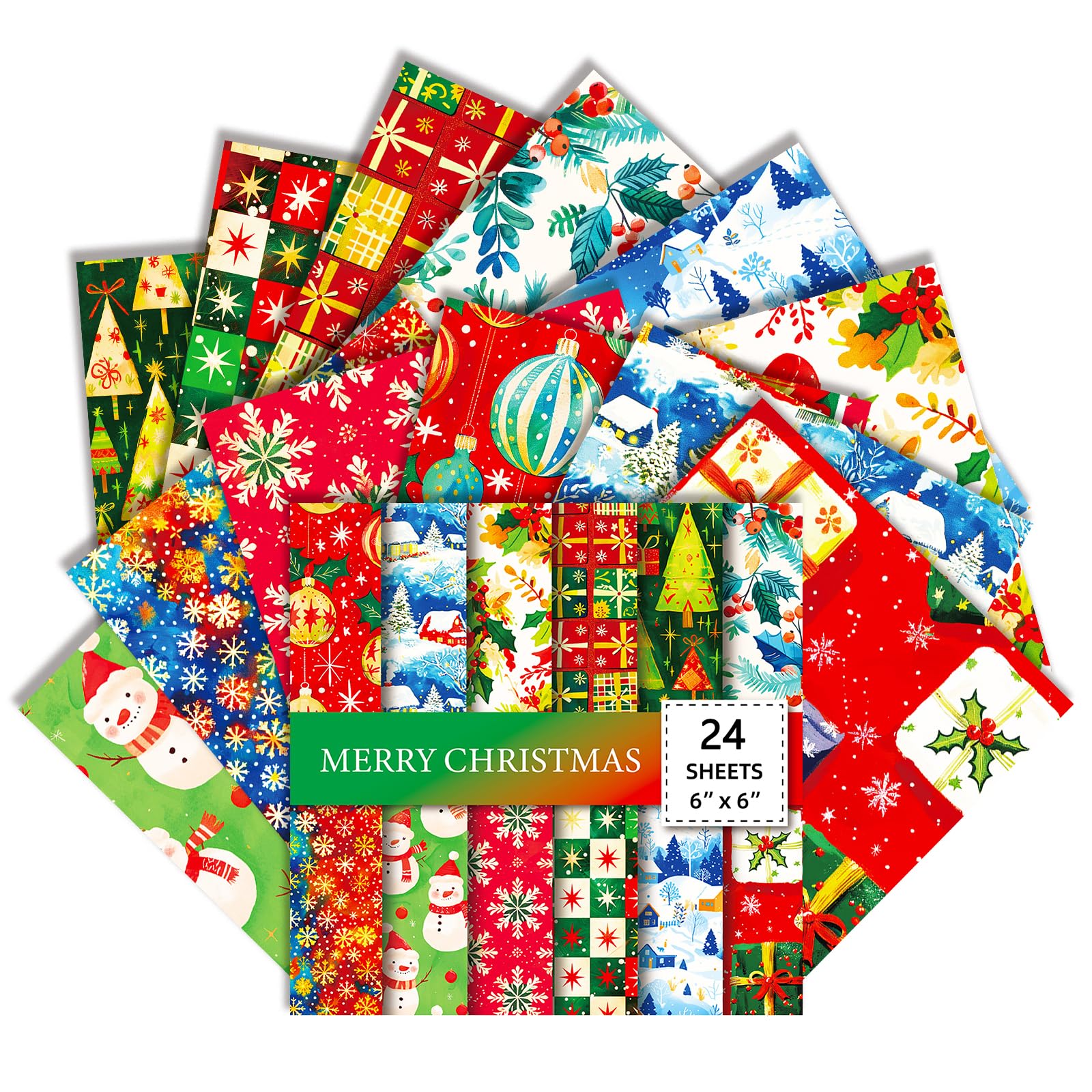 Christmas Scrapbook Paper 6x6 Inches 24 Sheets with 12 Festive Vintage Patterns Single Sided Cardstock for Holiday Cards, Journaling, and Crafting Supplies (S, 6×6)