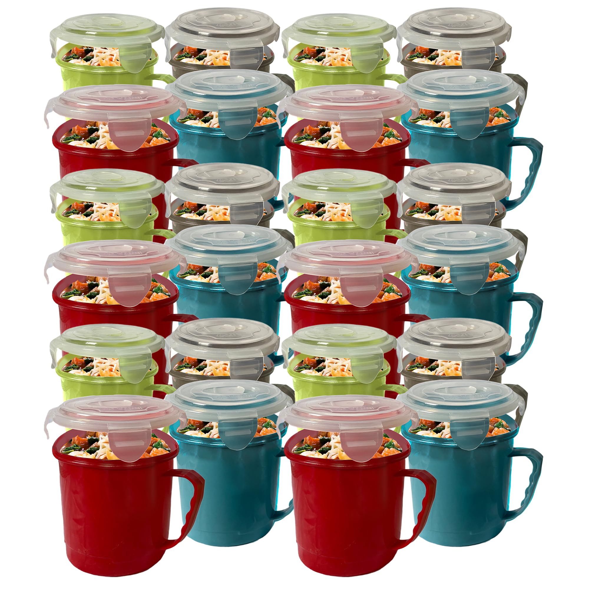 SOL 24pk Microwave Soup Mugs 700ml - Leak Proof Dishwasher Safe Set