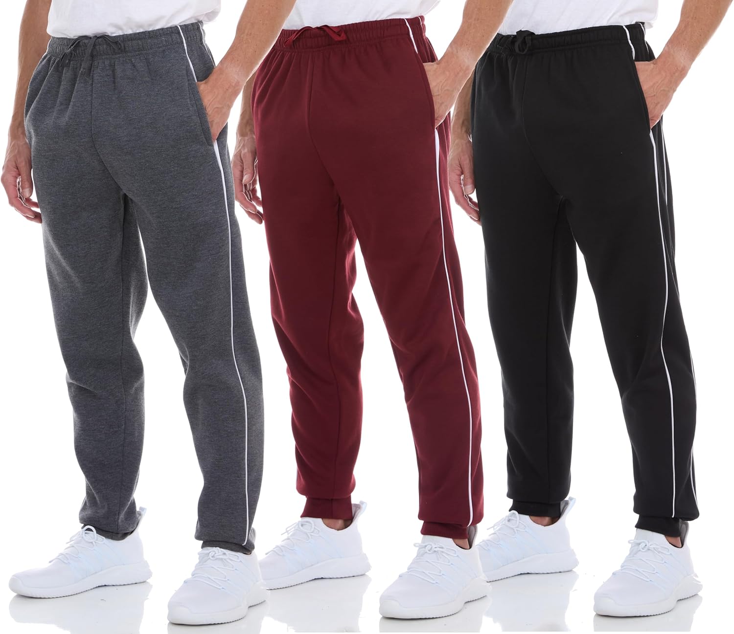 DARESAY Mens 3 Pack Dry Fit Fleece Athletic Workout Jogger Sweatpants for Men with Pockets and Drawstring Size S-3XL