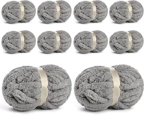 Chunky Jumbo Chenille Yarn #10 Light Grey 10 Pack