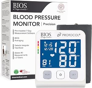 BIOS Diagnostics Blood Pressure Monitor, #1 Canadian Blood Pressure Manufacturer*, 2 Users 90 Memory, Detects Irregular Heartbeat, Jumbo Backlit LCD display, Easy to Read, BIOS Averaging Mode