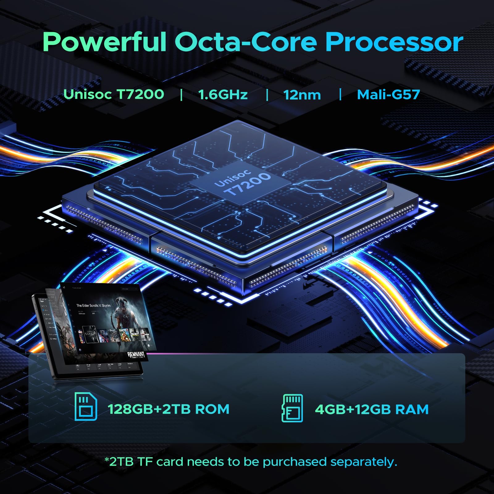 U11 Android 16 Tablet 11 Pollici Gemini AI 16GB RAM +128GB ROM (2TB TF) 8580mAh Gaming Tablet Unisoc T7200 Octa-Core 13MP+5MP Tablets PC WIFI 5/ GMS/ WidevineL1/ 3.5mm Audio/GPS/Face ID/OTG,Nero